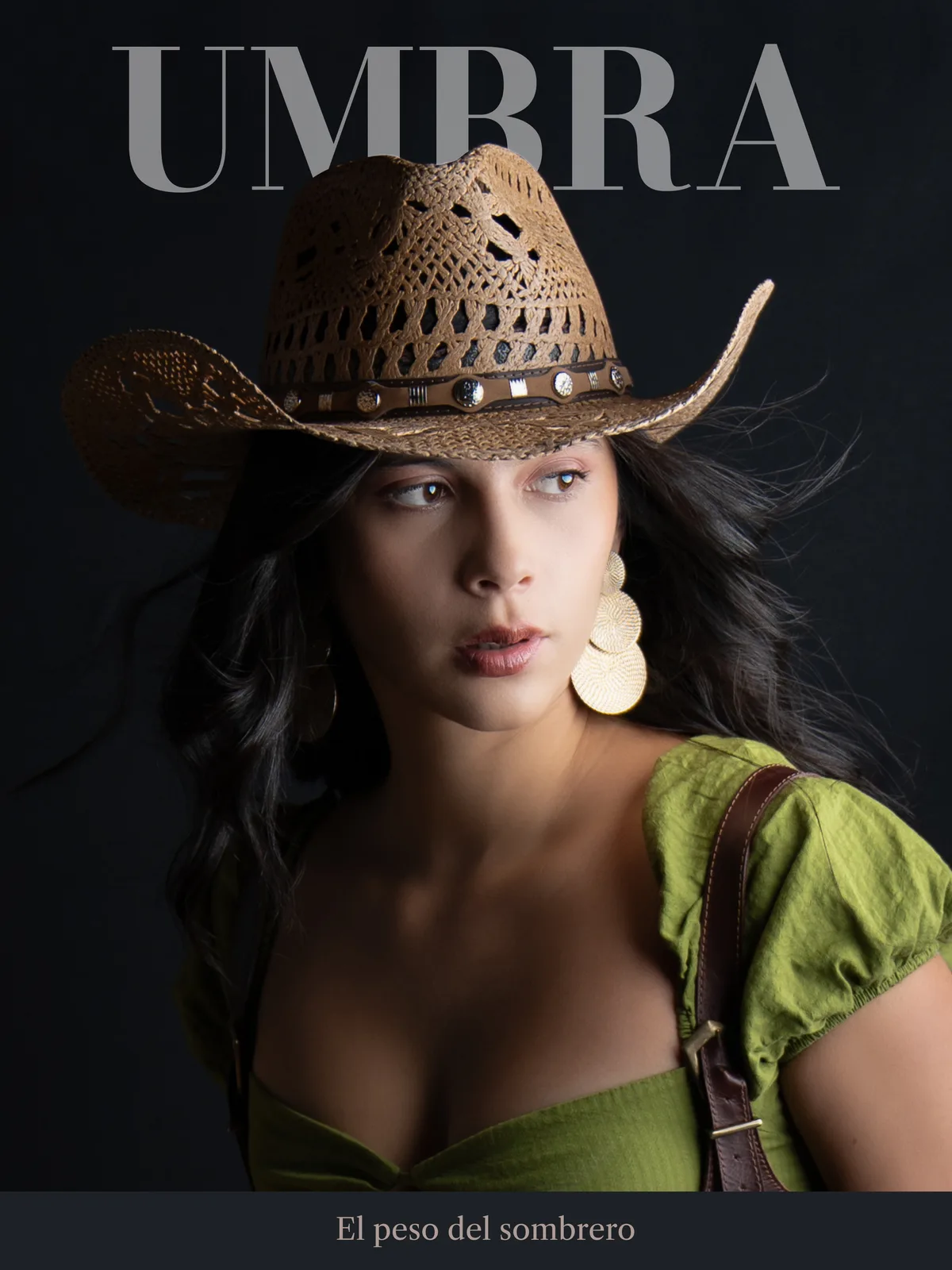 Umbra. An editorial portrait study shaped by shadow, texture, and a western silhouette.